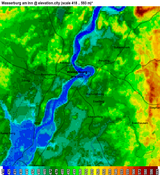 Zoom OUT 2x Wasserburg am Inn, Germany elevation map