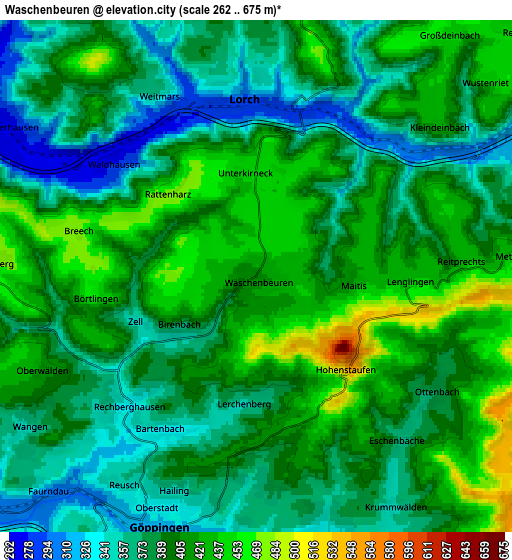 Zoom OUT 2x Wäschenbeuren, Germany elevation map