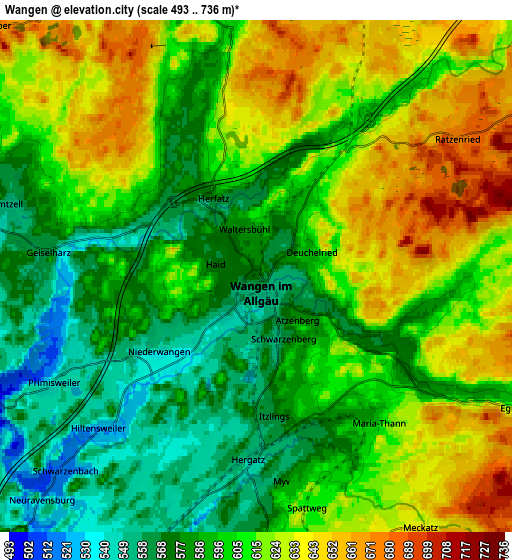 Zoom OUT 2x Wangen, Germany elevation map