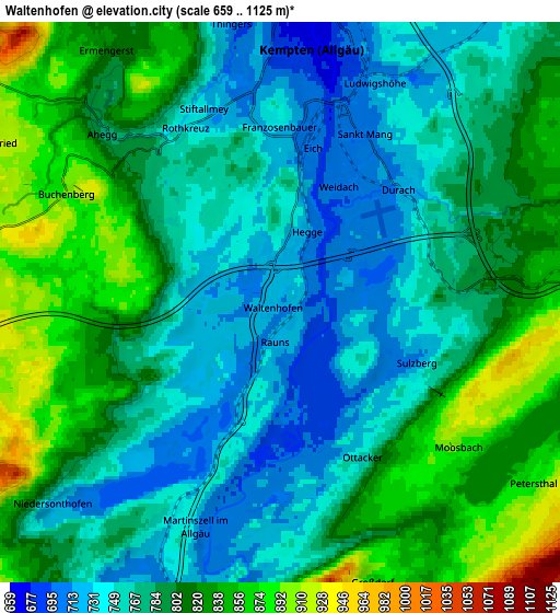 Zoom OUT 2x Waltenhofen, Germany elevation map