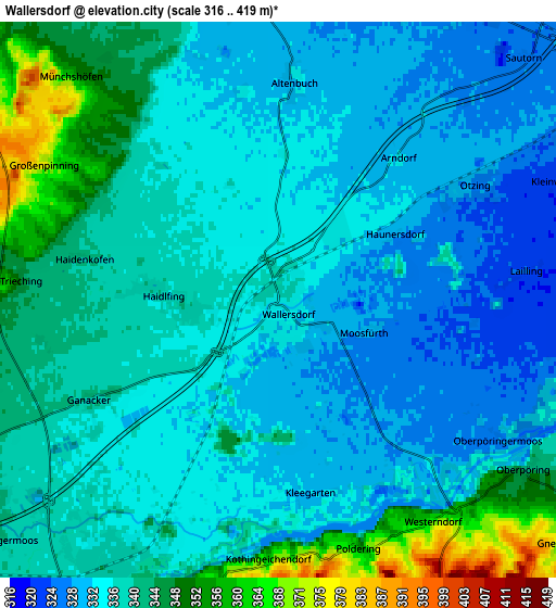 Zoom OUT 2x Wallersdorf, Germany elevation map