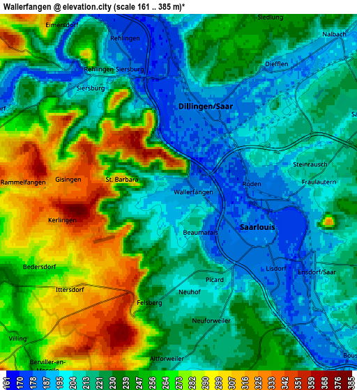 Zoom OUT 2x Wallerfangen, Germany elevation map