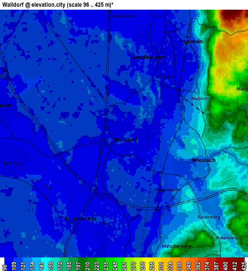 Zoom OUT 2x Walldorf, Germany elevation map