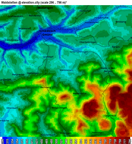 Zoom OUT 2x Waldstetten, Germany elevation map