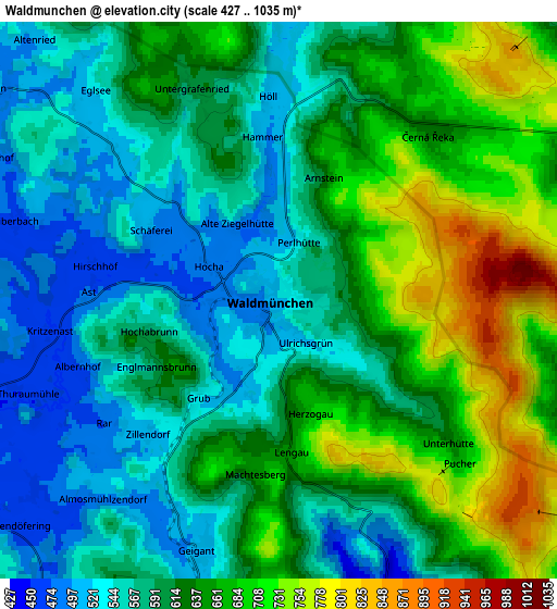 Zoom OUT 2x Waldmünchen, Germany elevation map