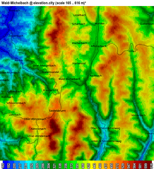 Zoom OUT 2x Wald-Michelbach, Germany elevation map