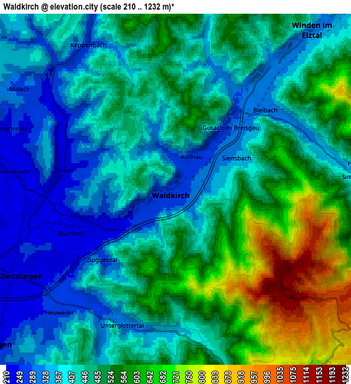 Zoom OUT 2x Waldkirch, Germany elevation map
