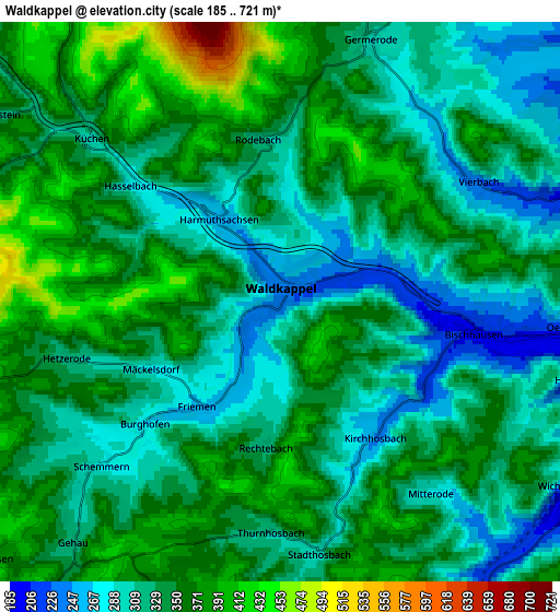 Zoom OUT 2x Waldkappel, Germany elevation map