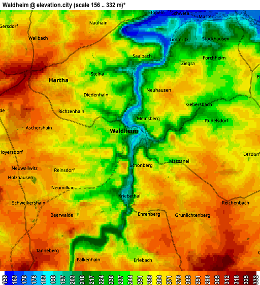 Zoom OUT 2x Waldheim, Germany elevation map