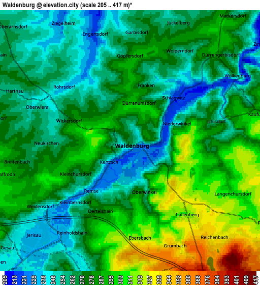 Zoom OUT 2x Waldenburg, Germany elevation map