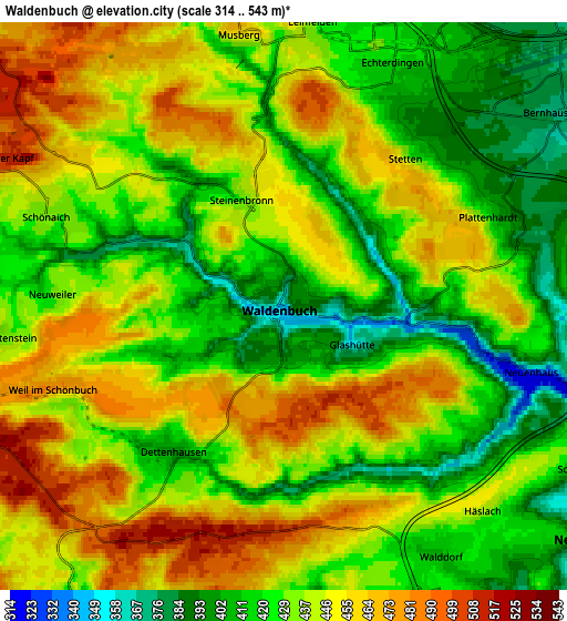 Zoom OUT 2x Waldenbuch, Germany elevation map