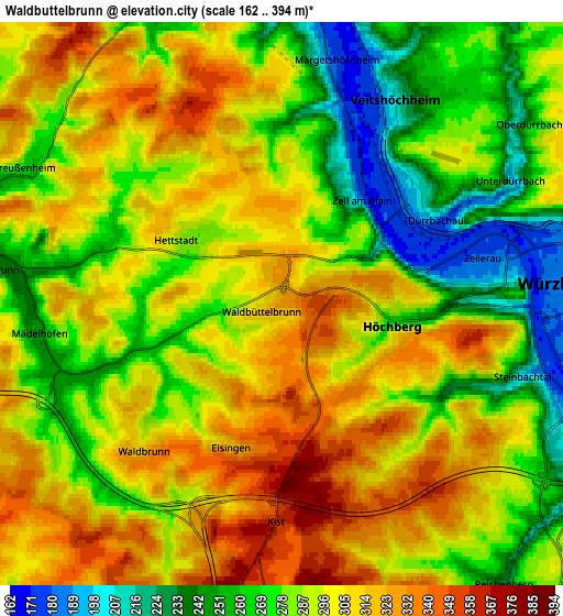 Zoom OUT 2x Waldbüttelbrunn, Germany elevation map