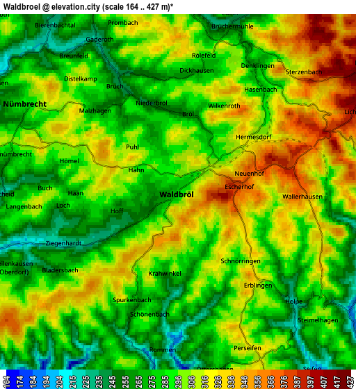 Zoom OUT 2x Waldbröl, Germany elevation map