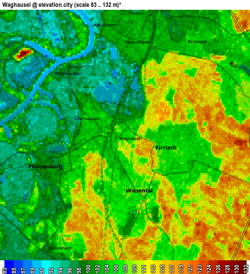 Zoom OUT 2x Waghäusel, Germany elevation map