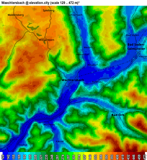 Zoom OUT 2x Wächtersbach, Germany elevation map