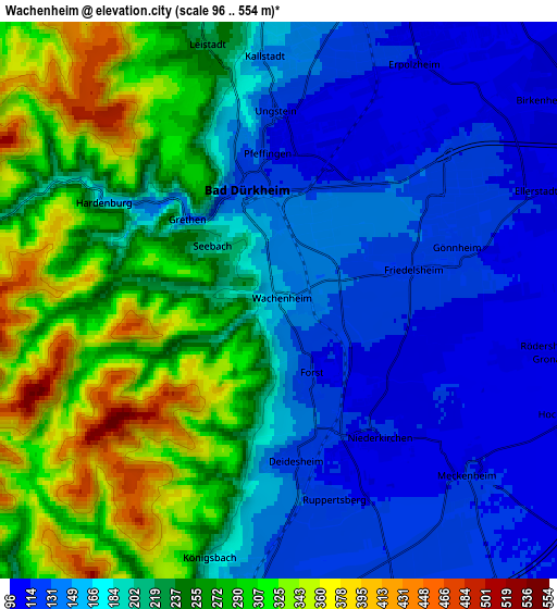 Zoom OUT 2x Wachenheim, Germany elevation map