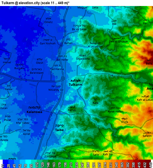 Zoom OUT 2x Ţūlkarm, Palestinian Territory elevation map