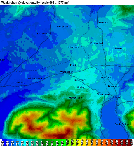 Zoom OUT 2x Waakirchen, Germany elevation map