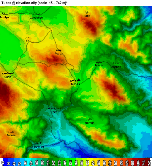Zoom OUT 2x Ţūbās, Palestinian Territory elevation map