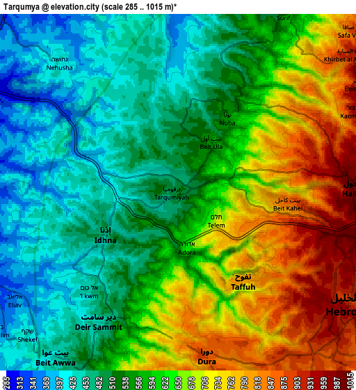 Zoom OUT 2x Tarqūmyā, Palestinian Territory elevation map