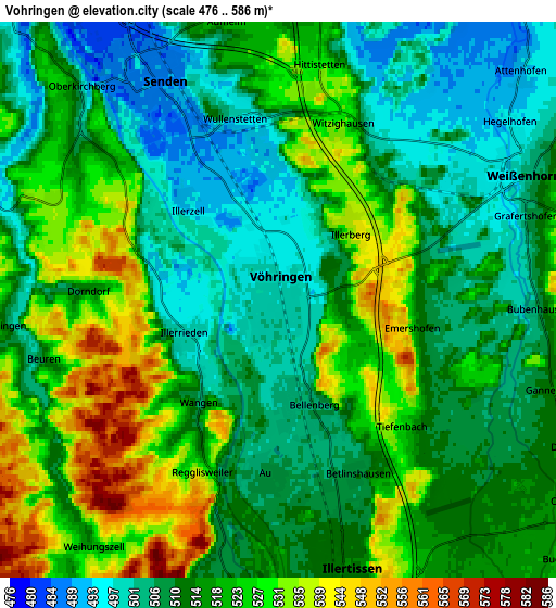 Zoom OUT 2x Vöhringen, Germany elevation map
