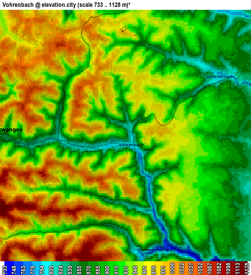 Zoom OUT 2x Vöhrenbach, Germany elevation map
