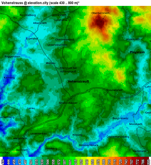 Zoom OUT 2x Vohenstrauß, Germany elevation map