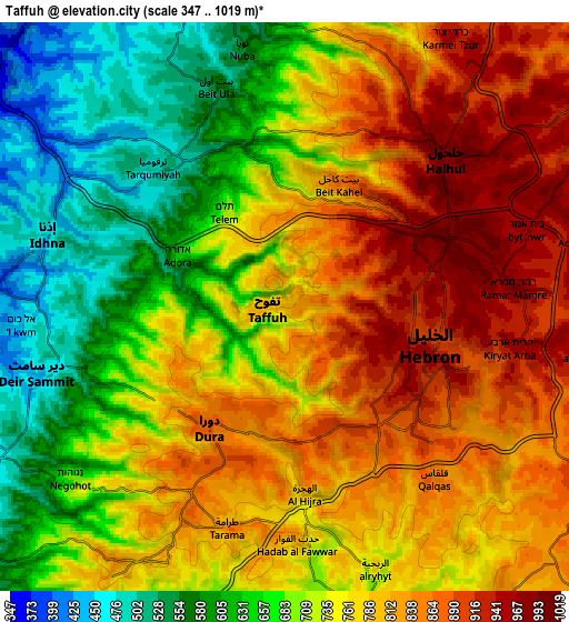 Zoom OUT 2x Taffūḩ, Palestinian Territory elevation map