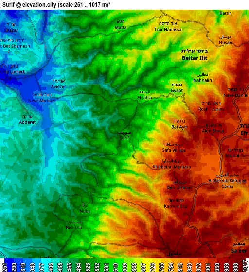 Zoom OUT 2x Şūrīf, Palestinian Territory elevation map