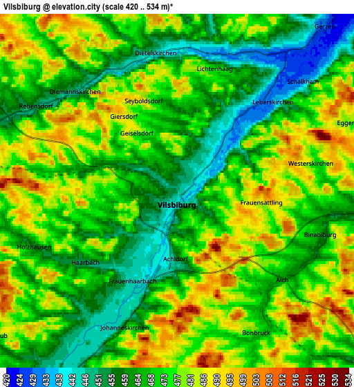 Zoom OUT 2x Vilsbiburg, Germany elevation map