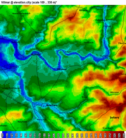 Zoom OUT 2x Villmar, Germany elevation map