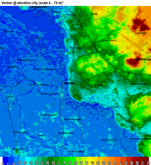 Zoom OUT 2x Verden, Germany elevation map