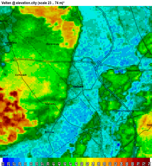 Zoom OUT 2x Velten, Germany elevation map