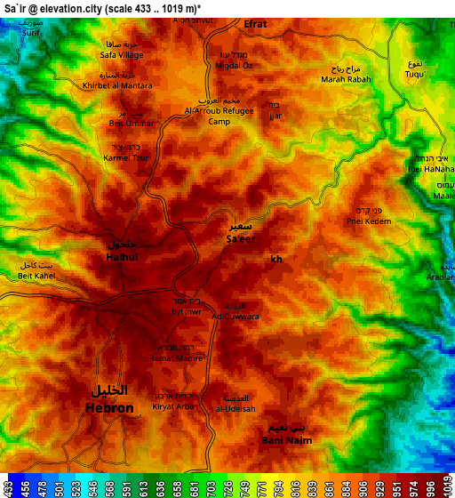 Zoom OUT 2x Sa‘īr, Palestinian Territory elevation map