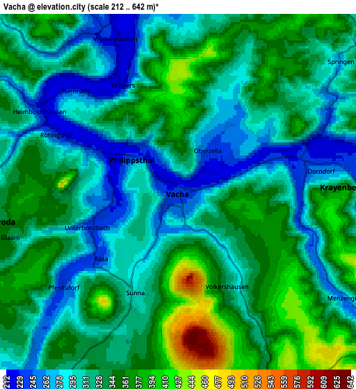 Zoom OUT 2x Vacha, Germany elevation map