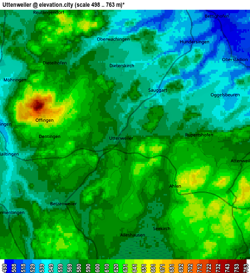 Zoom OUT 2x Uttenweiler, Germany elevation map