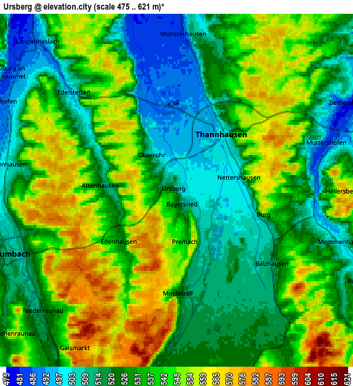 Zoom OUT 2x Ursberg, Germany elevation map