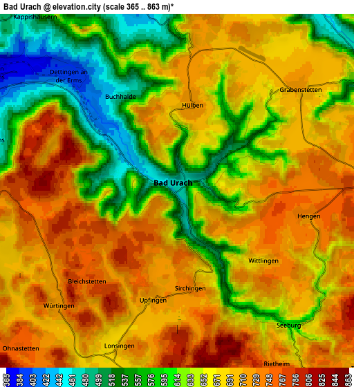 Zoom OUT 2x Bad Urach, Germany elevation map