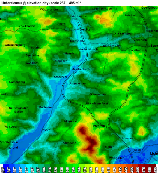 Zoom OUT 2x Untersiemau, Germany elevation map