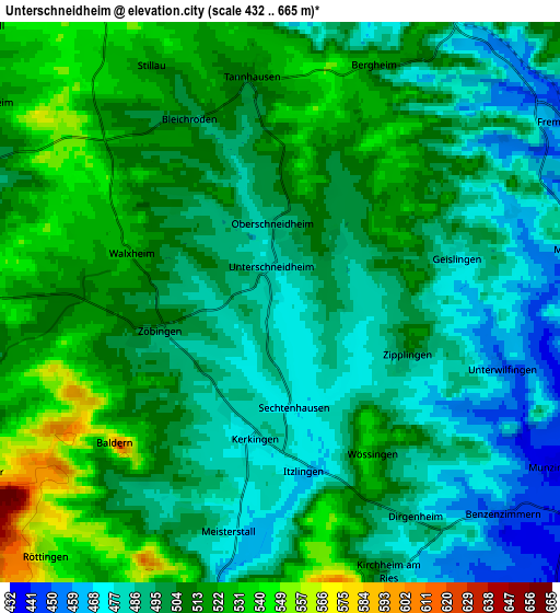 Zoom OUT 2x Unterschneidheim, Germany elevation map