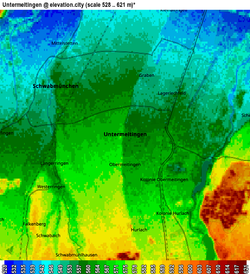 Zoom OUT 2x Untermeitingen, Germany elevation map