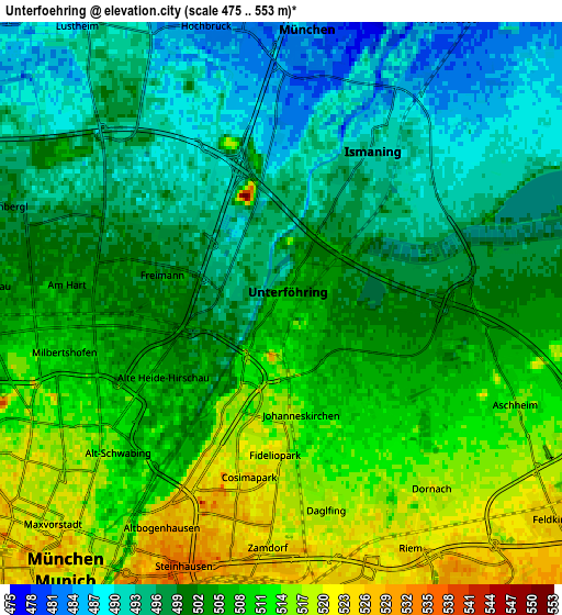 Zoom OUT 2x Unterföhring, Germany elevation map