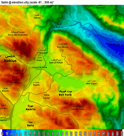 Zoom OUT 2x Sālim, Palestinian Territory elevation map