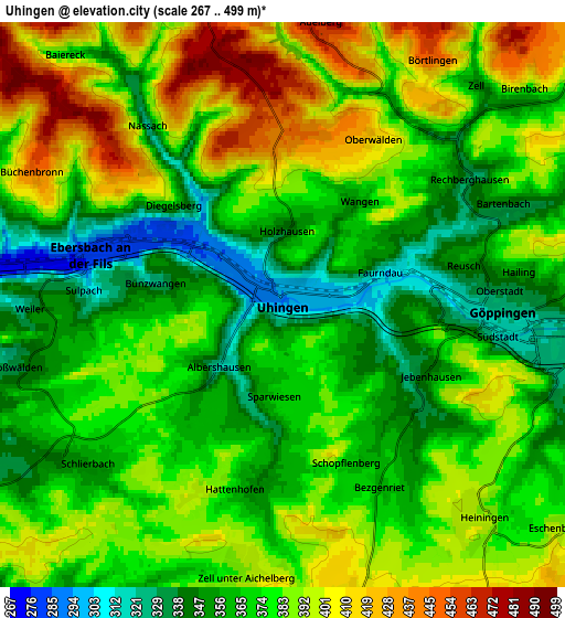 Zoom OUT 2x Uhingen, Germany elevation map