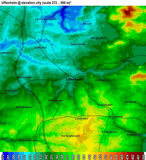 Zoom OUT 2x Uffenheim, Germany elevation map