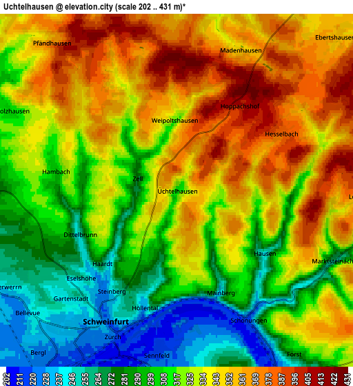 Zoom OUT 2x Üchtelhausen, Germany elevation map