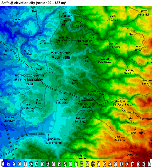 Zoom OUT 2x Şaffā, Palestinian Territory elevation map
