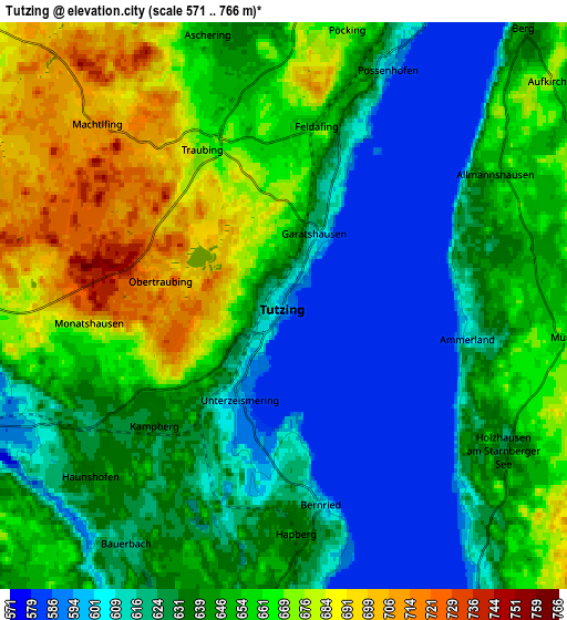 Zoom OUT 2x Tutzing, Germany elevation map