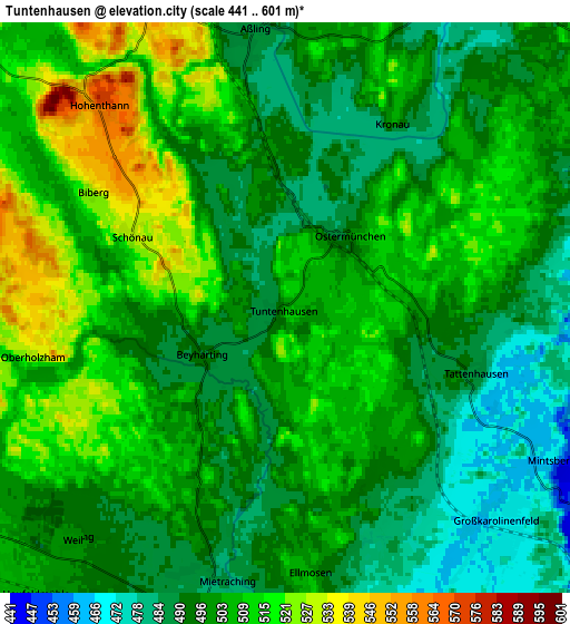 Zoom OUT 2x Tuntenhausen, Germany elevation map