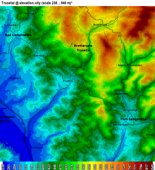 Zoom OUT 2x Trusetal, Germany elevation map